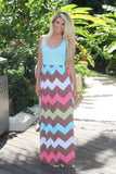 Aqua Multicolor Chevron Maxi Dress