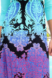 Aqua Maxi Dress With Multi Color Printed Bottom