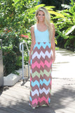 Aqua Multicolor Chevron Maxi Dress