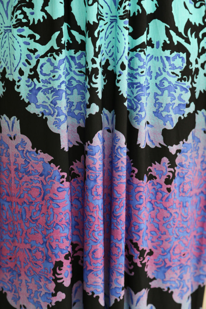 Aqua and Purple Strapless Maxi Dress