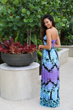 Aqua and Purple Strapless Maxi Dress