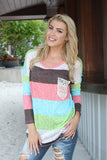 Aqua And Coral Top With Crochet Pocket