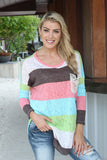 Aqua And Coral Top With Crochet Pocket