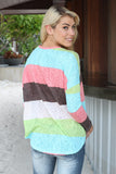 Aqua And Coral Top With Crochet Pocket