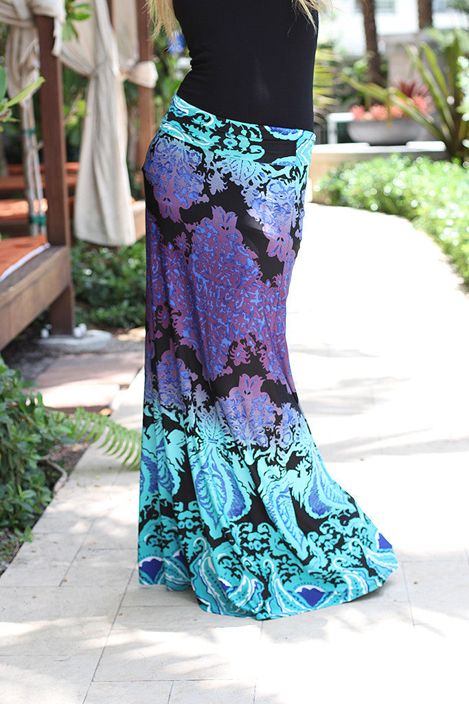 Aqua Printed Maxi Skirt