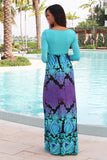 Aqua Maxi Dress With Multi Color Printed Bottom