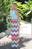 Aqua Multicolor Chevron Maxi Dress