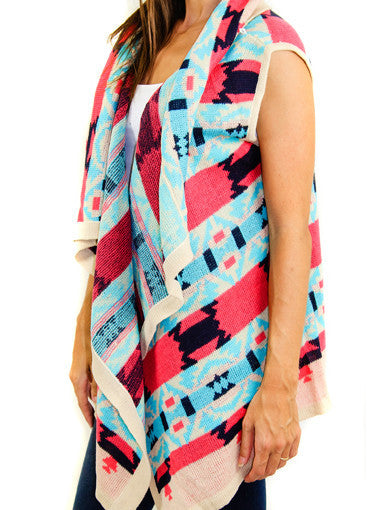 Aqua and coral printed vest - zoomed view