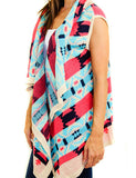 Aqua and coral printed vest - zoomed view