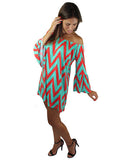 Aqua and coral short dress - front view