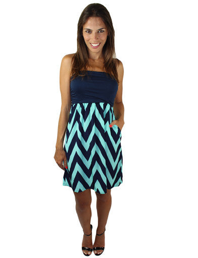 Aqua and navy casual dress - main image