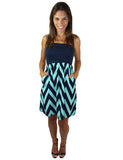 Aqua and navy chevron dress - front view