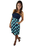 Aqua and navy dress with pockets - front view
