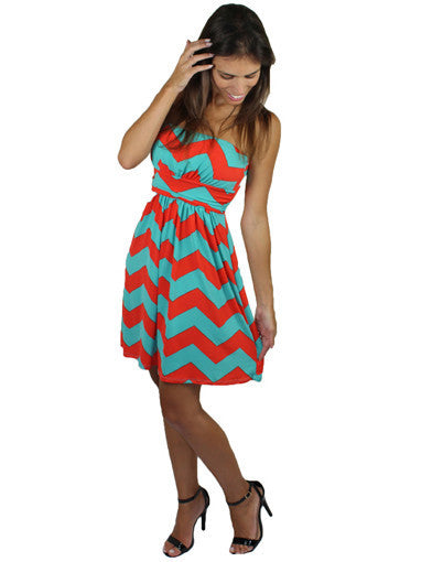 Aqua and orange chevron beach dress - front view