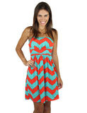Aqua and orange chevron short dress - main image