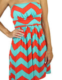 Aqua and orange dress with chevron print - zoomed view