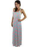 Aqua and peach long dress - front view