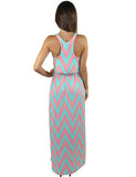 Aqua and peach racerback long dress - back view
