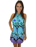 Aqua and purple halter dress