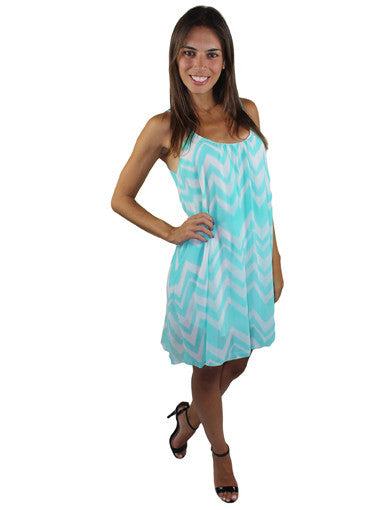 Aqua and white chevron chiffon dress - main image