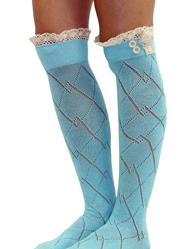 Aqua crochet socks - main image