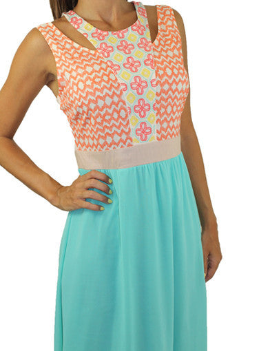 Aqua dress with embroidery detail - zoomed view