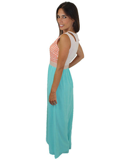 Aqua long dress - side view