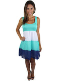 Aqua, navy and white dress - main image