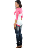 Asymmetrical coral 3/4 sleeves top - side view