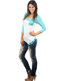 Asymmetrical mint 3/4 sleeves top - semi front view