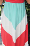 Aqua, Coral, And White Chevron Maxi Dress