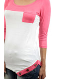 Coral and white asymmetrical top - zoomed view