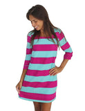 fucshia and blue striped dress 1