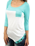 Mint and white asymmetrical top - zoomed view
