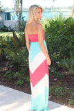 Aqua, Coral, And White Chevron Maxi Dress