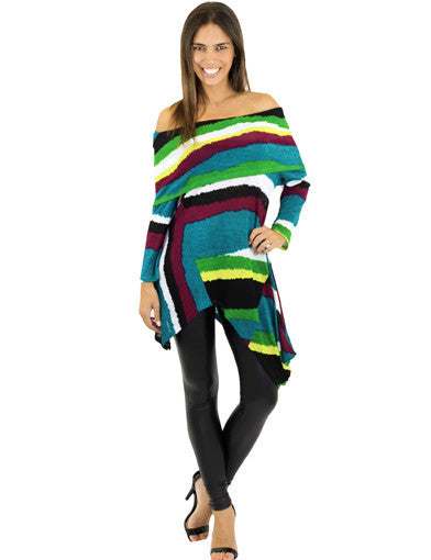 Multi color cowl neck top - front view