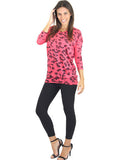 Pink animal print top - front view